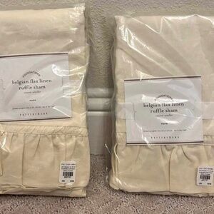 NWT 2 Pottery Barn Belgian flax linen ruffle euro shams